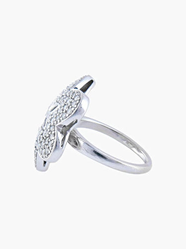 Bague 51 Bague fleur en or blanc 750 pavée de diamants 58 Facettes
