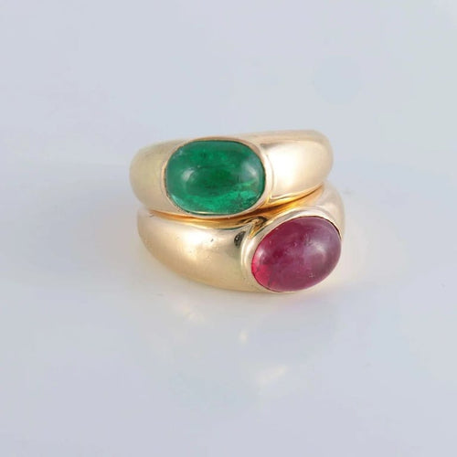 Bague 50 Poiray Double jonc - Bague en or jaune 18 ct rubis et émeraude 58 Facettes 1