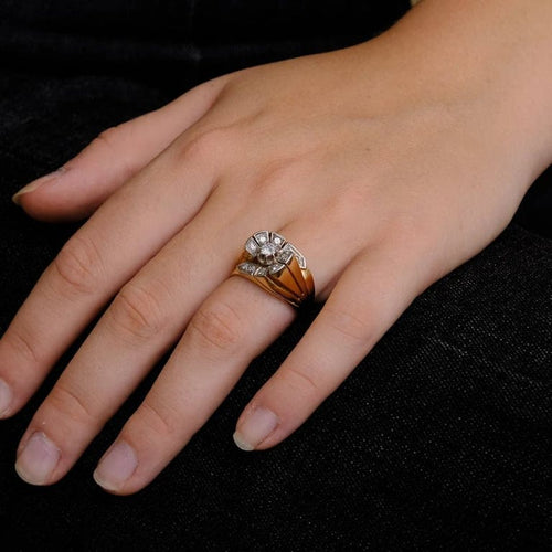 Bague 55 Bague tourbillon en or rose 18 ct et platine avec diamant 58 Facettes 1