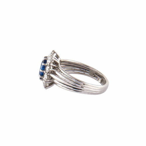 Bague 60 Bague chevalière jonc marguerite en platine, saphir et diamants 58 Facettes