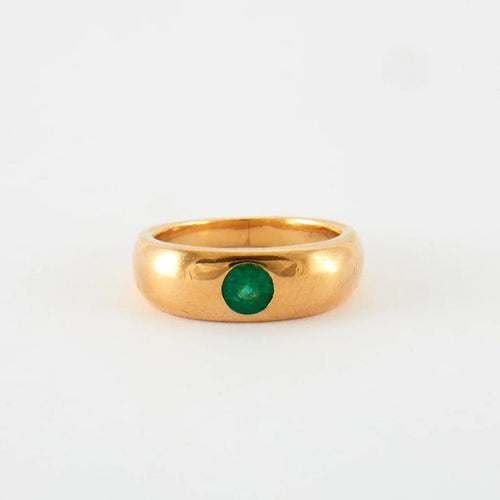 Bague 52 Bague jonc sertie d’une émeraude ronde en or jaune 18K 58 Facettes