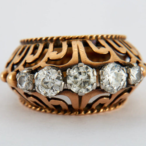 Bague 48 Bague tank jarretière 1940 en or jaune 18K et diamants 58 Facettes