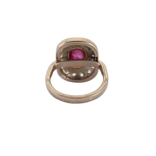 Bague 56 Bague rubis cabochon et diamants en or jaune et or blanc 750 58 Facettes
