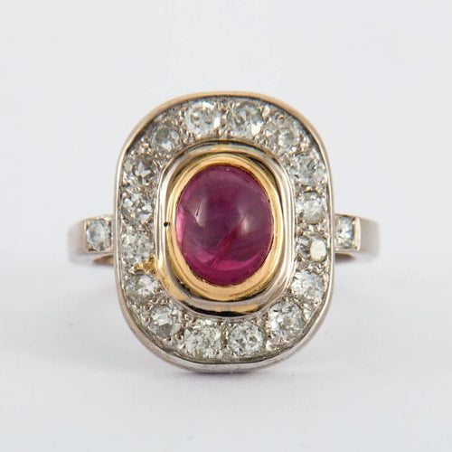 Bague 56 Bague rubis cabochon et diamants en or jaune et or blanc 750 58 Facettes