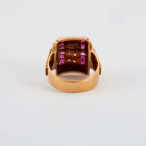 Bague 55 Bague tank en or rose 18 carats avec diamants 58 Facettes