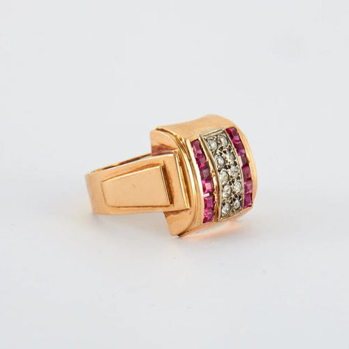 Bague 55 Bague tank en or rose 18 carats avec diamants 58 Facettes