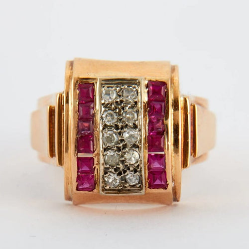 Bague 55 Bague tank en or rose 18 carats avec diamants 58 Facettes