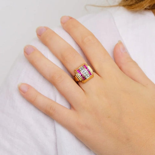 Bague 55 Bague tank en or rose 18 carats avec diamants 58 Facettes