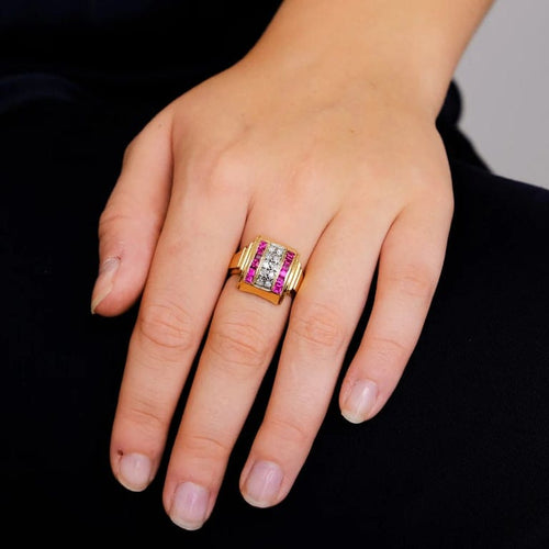Bague 55 Bague tank en or rose 18 carats avec diamants 58 Facettes