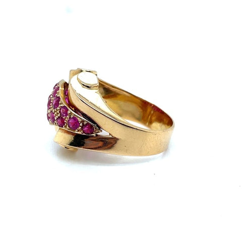 Bague 61 Bague tank ancienne en or rose 18 rubis 58 Facettes