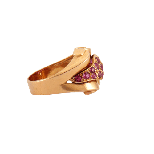 Bague 61 Bague tank ancienne en or rose 18 rubis 58 Facettes