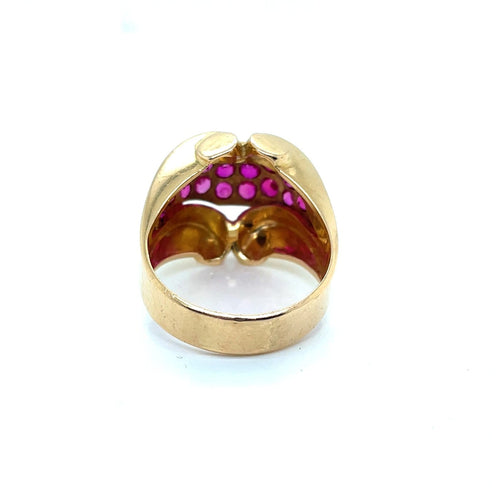 Bague 61 Bague Tank en or rose et rubis de synthèse 58 Facettes