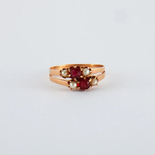 Bague 55.5 Bague ancienne en or rose 750 sertie de demi-perles 58 Facettes
