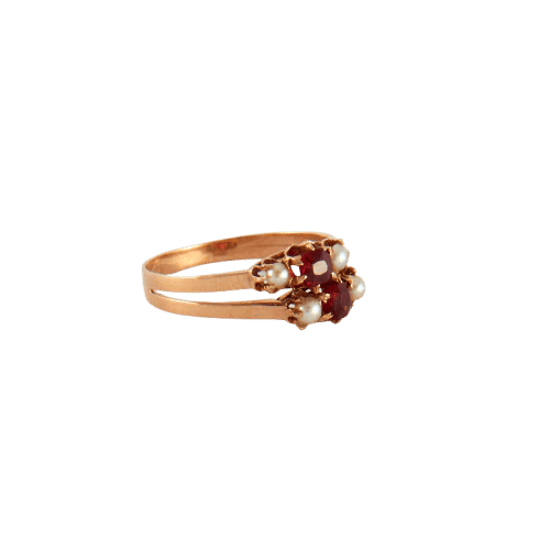 Bague 55.5 Bague ancienne en or rose 750 sertie de demi-perles 58 Facettes