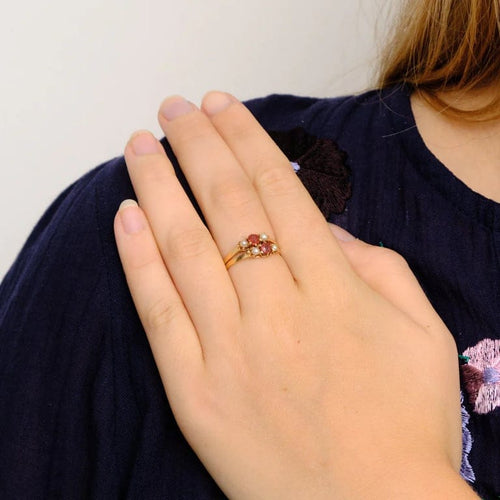 Bague 55.5 Bague ancienne en or rose 750 sertie de demi-perles 58 Facettes
