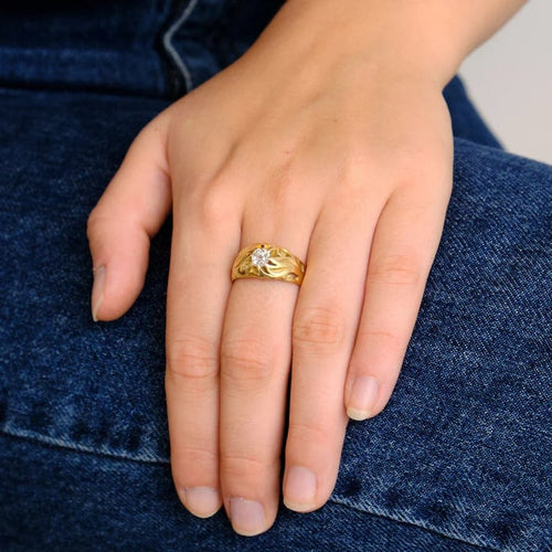 Bague 57 Bague Art nouveau en or jaune 750 sertie d’un diamant 58 Facettes