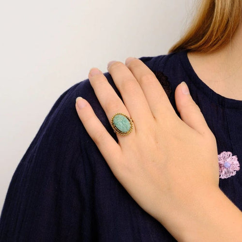 Bague 53.5 Bague scarabée turquoise en or jaune 750 58 Facettes