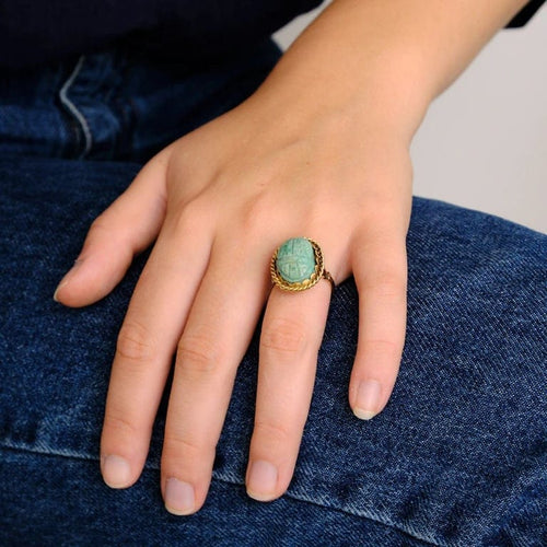 Bague 53.5 Bague scarabée turquoise en or jaune 750 58 Facettes