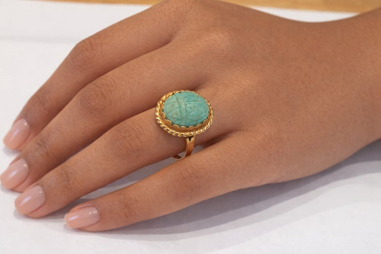Bague 53.5 Bague scarabée turquoise en or jaune 750 58 Facettes