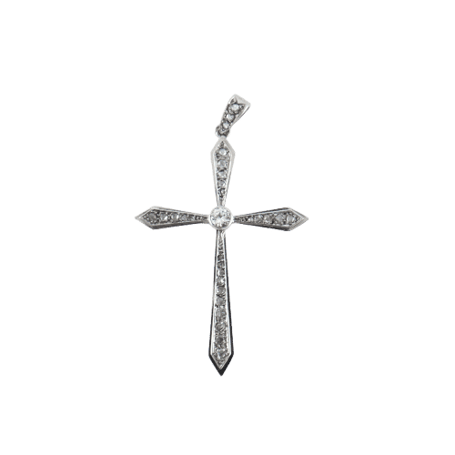 Pendentif Croix ancienne - Pendentif en or blanc et diamants 58 Facettes
