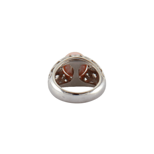 Bague 52.5 Bague jonc - Perle rose et diamants en or blanc 18 ct 58 Facettes
