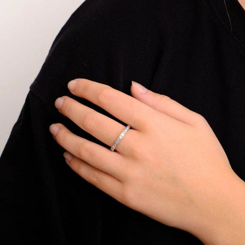 Bague 59 Alliance - Bague en or blanc 750 sertie de diamants 58 Facettes