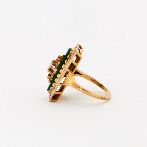Bague 52 Bague Napoléon III en or jaune, platine, agate verte et diamants 58 Facettes