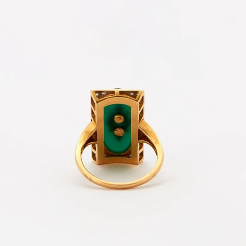 Bague 52 Bague Napoléon III en or jaune, platine, agate verte et diamants 58 Facettes