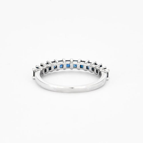 Bague 54 Demi-alliance - Bague en or blanc 750 sertie de saphirs 58 Facettes