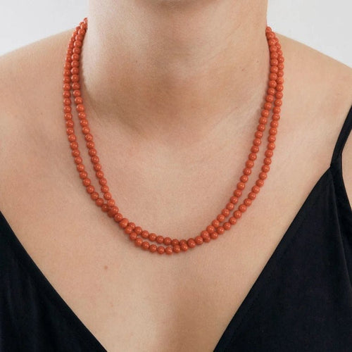 Collier Collier deux rangs en corail méditerranéen 58 Facettes