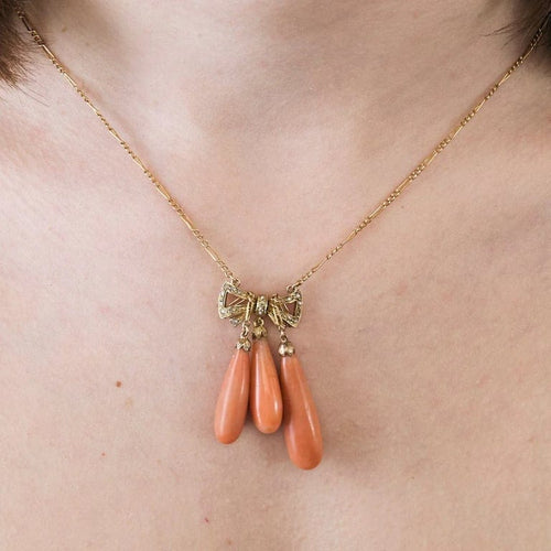 Collier Collier négligé - Collier en or rose et diamants, corail 58 Facettes