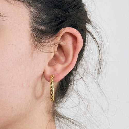 Boucles d'oreilles Créoles maille palmier en or jaune 18 ct 58 Facettes