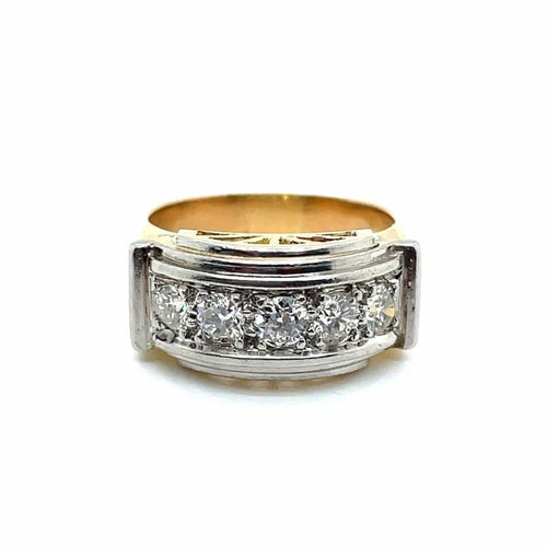 Bague 49 Bague jarretière Art déco en or jaune 750 et platine, diamants 58 Facettes