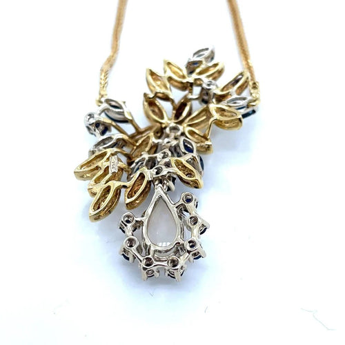 Collier Collier - Motif floral en or jaune avec opale, saphirs et diamants 58 Facettes