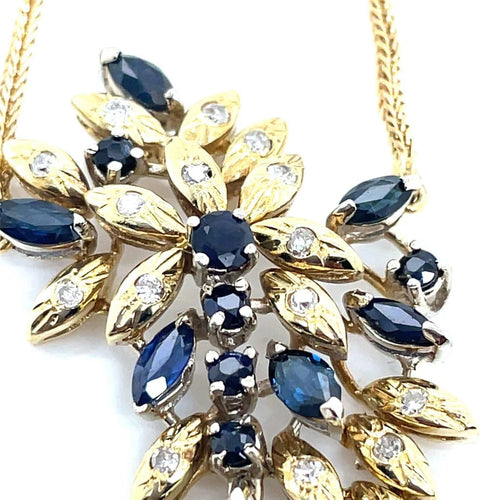 Collier Collier - Motif floral en or jaune avec opale, saphirs et diamants 58 Facettes