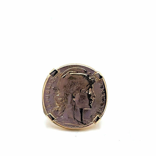 Bague 51 Bague chevalière pièce 20 francs Marianne en or jaune 58 Facettes