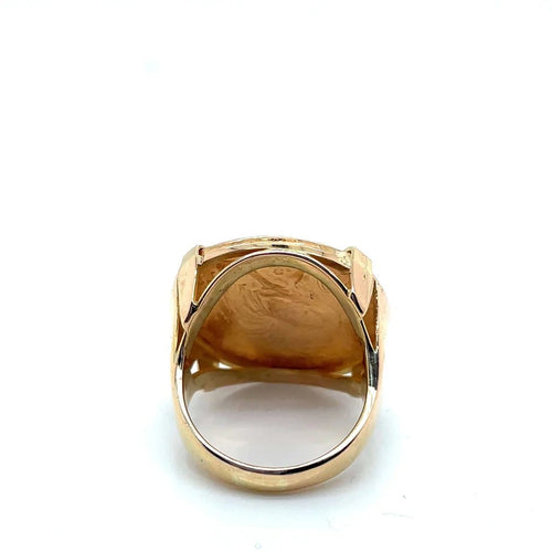 Bague 51 Bague chevalière pièce 20 francs Marianne en or jaune 58 Facettes