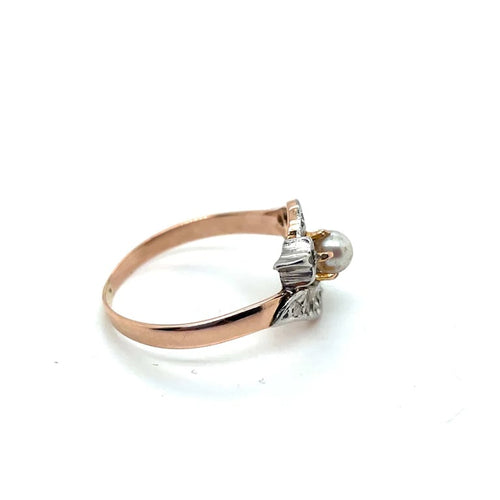 Bague 52 Bague ancienne - Deux ors 18K avec perle et diamants 58 Facettes
