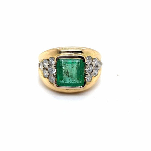 Bague 54 Bague jonc en or jaune 18 ct avec émeraude et diamants 58 Facettes