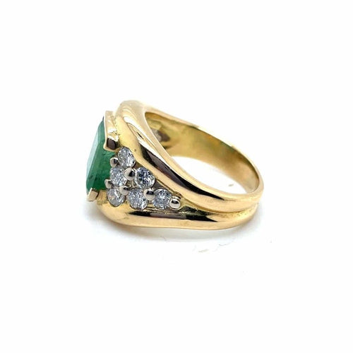 Bague 54 Bague jonc en or jaune 18 ct avec émeraude et diamants 58 Facettes