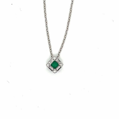 Collier Collier - Motif carré en or blanc avec émeraude et diamants 58 Facettes