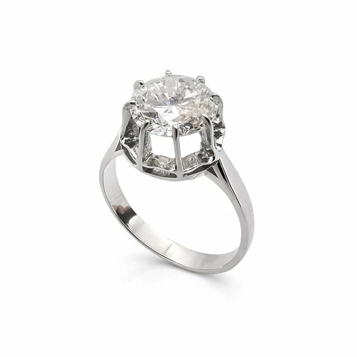 Bague 52 Bague solitaire en or blanc 18 carats avec diamant 2,40 ct 58 Facettes