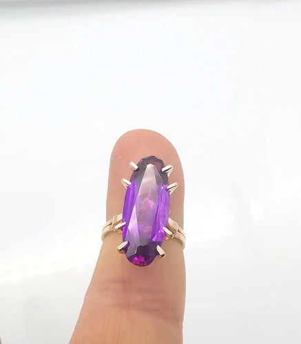 Bague 51 Bague années 50 en or rose 18 carats et améthyste 58 Facettes