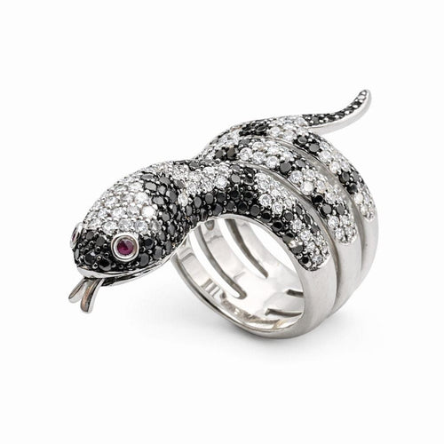 Bague 55 Bague serpent en or blanc 18 carats sertie de diamants 58 Facettes