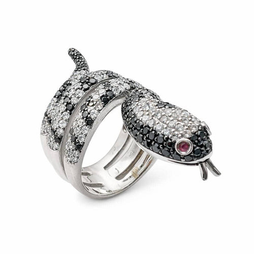 Bague 55 Bague serpent en or blanc 18 carats sertie de diamants 58 Facettes