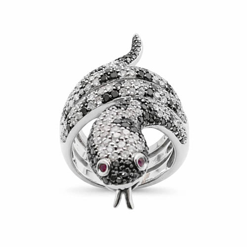 Bague 55 Bague serpent en or blanc 18 carats sertie de diamants 58 Facettes