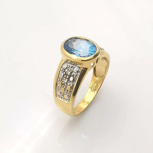 Bague 54 Bague en or jaune 18 carats avec topaze et diamants 58 Facettes