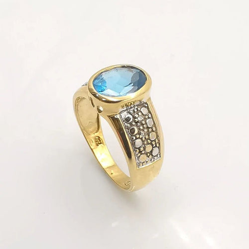 Bague 54 Bague en or jaune 18 carats avec topaze et diamants 58 Facettes