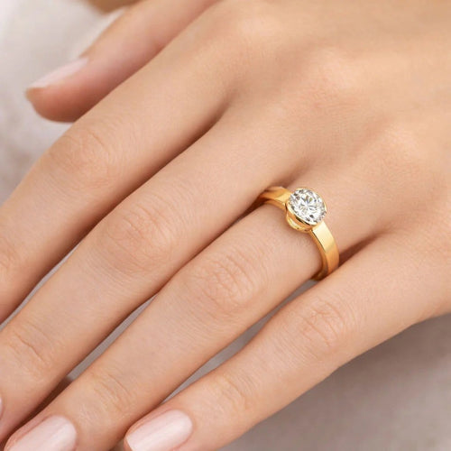 Bague 52 Bague solitaire en or jaune 18 carats avec diamant 1,15 ct HRD 58 Facettes