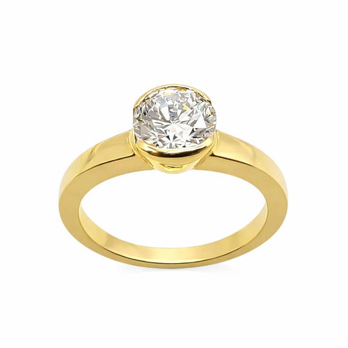 Bague 52 Bague solitaire en or jaune 18 carats avec diamant 1,15 ct HRD 58 Facettes